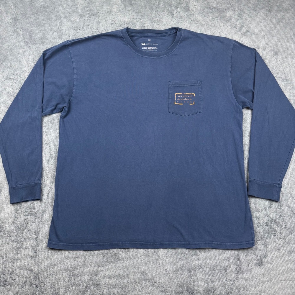 Southern Marsh Mens 2X Long Sleeve Pocket T-Shirt Navy Blue Virginia Heritage